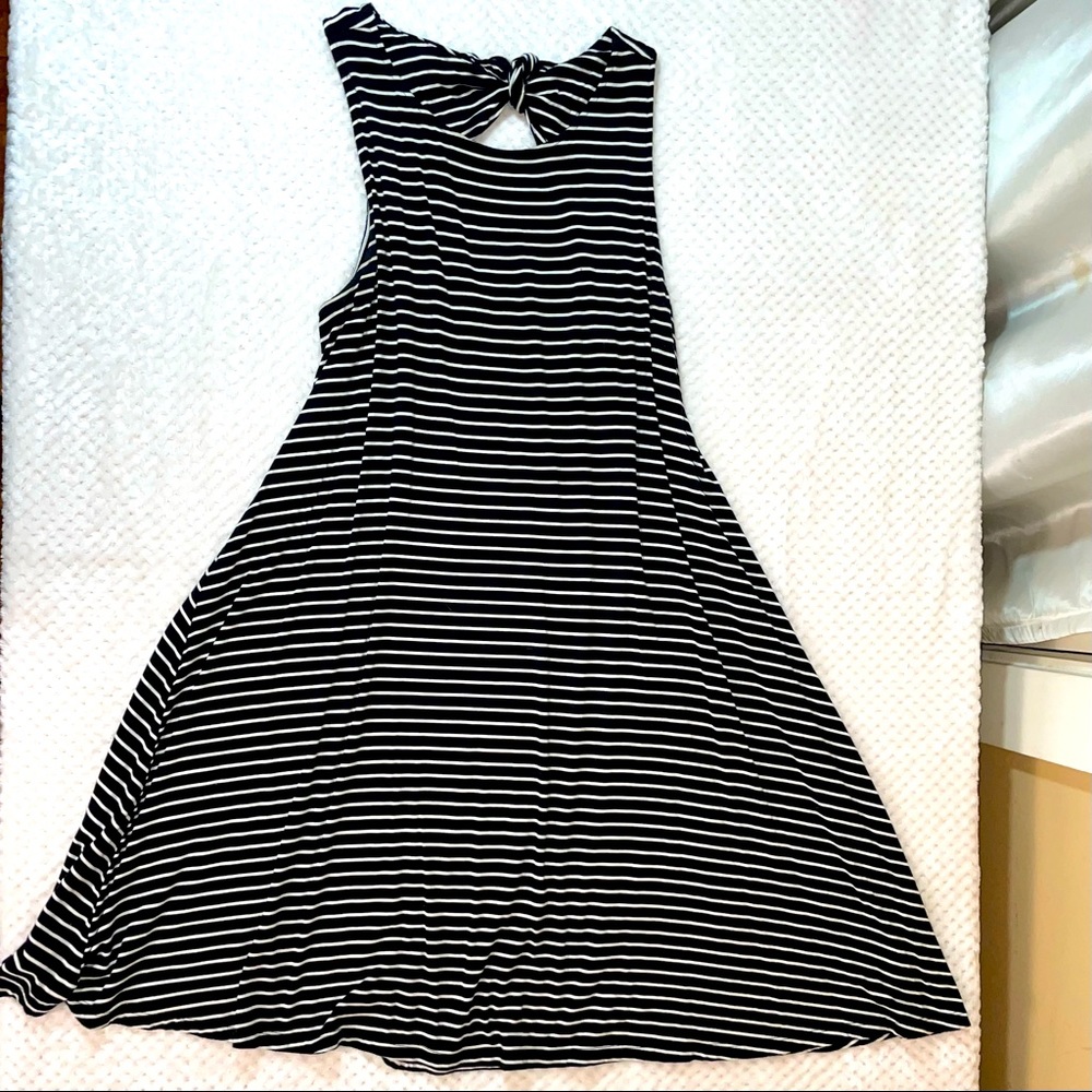 Womens Old Navy Black & White Striped, Knee Length Dress with Open Back & Tie